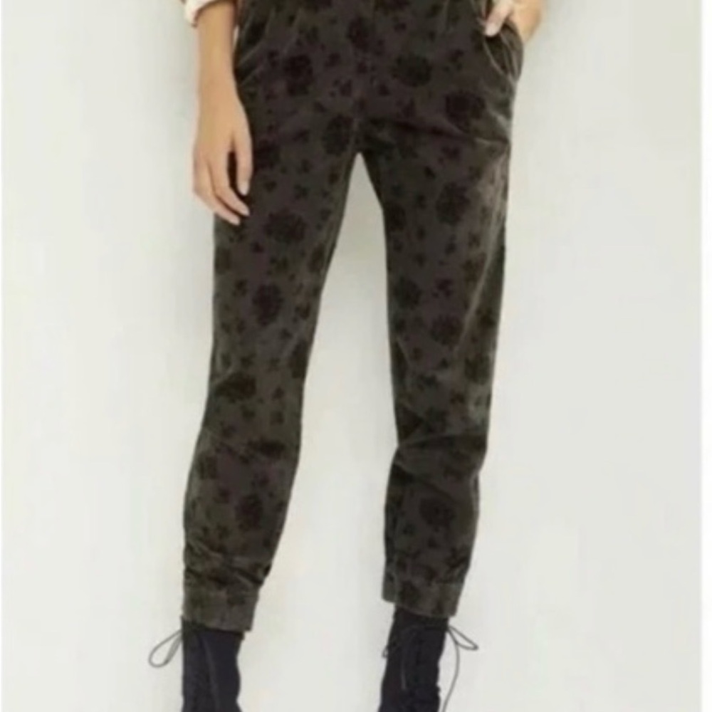 Anthropologie kalea velvet Gray Floral Joggers